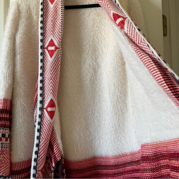MaxSport Open Front Cardigan Fuzzy Western Tribal Aztec Boho Ivory Orange M - Picture 9 of 13